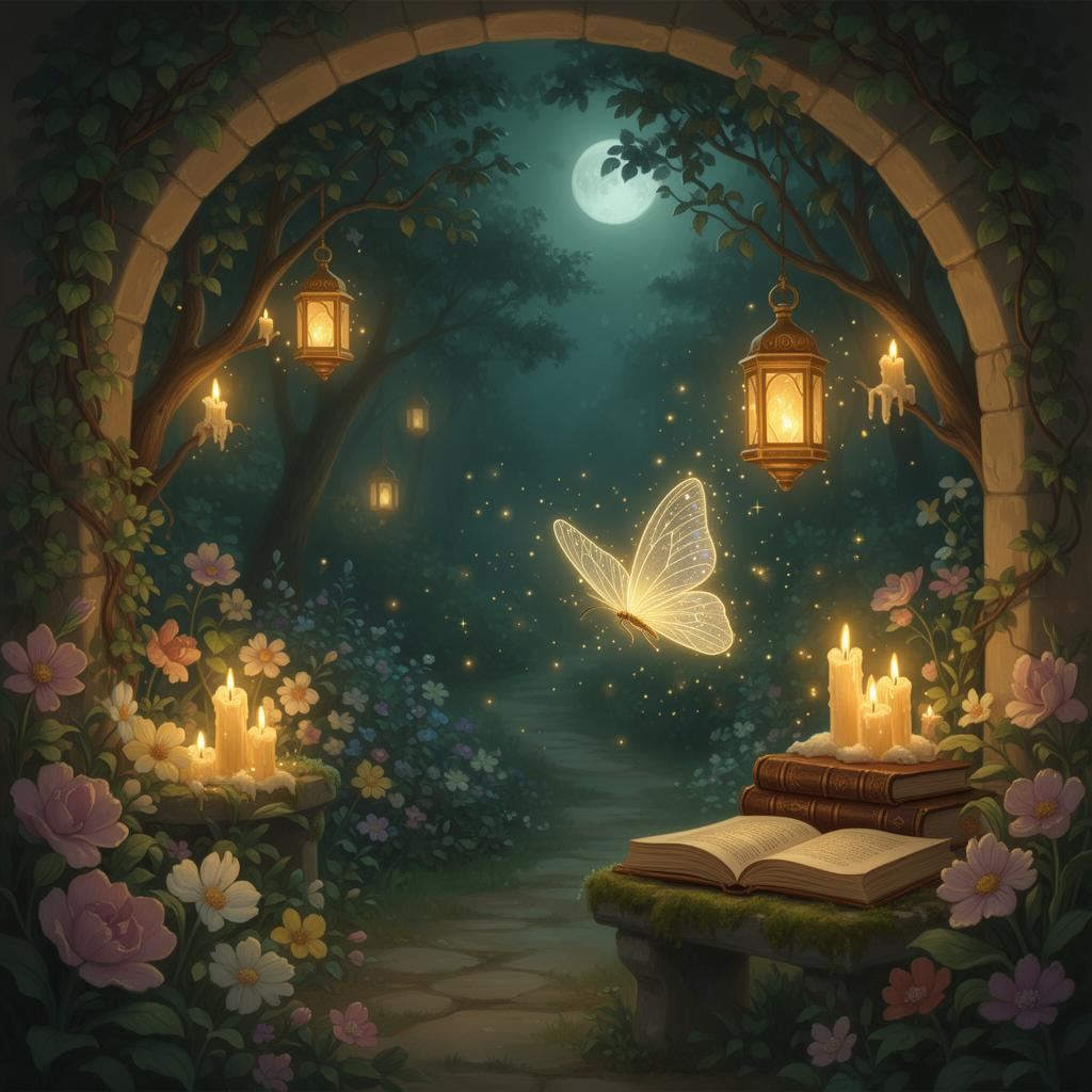 A warm, candlelit sanctuary chamber with ancient books